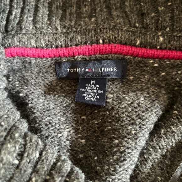 Y2K TOMMY HILFIGER SHAWL COLLAR SWEATER GREY OVERSIZED PREPPY COTTON BLEND SZ M - Picture 10 of 12